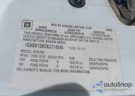 1999 GMC Yukon Sle из США, поврежденный, VIN 1GKEK13R7XJ714345